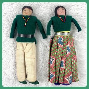 Vintage American Indian Navejo Cloth Dolls‎ Handmade Folk Art Traditional Couple